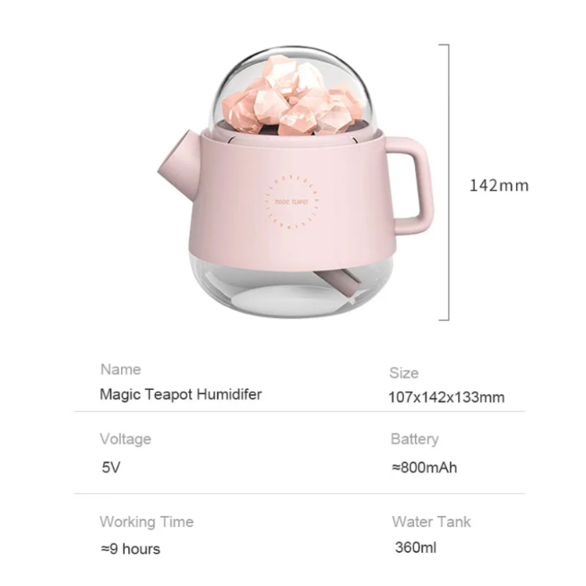 PINK SALT TEAPOD HUMIDIFIER - LAMP RECHARABLE